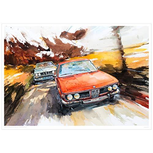 MINSEOK Watercolor Car Posters Room Decor Premium A2 Art Old Car Print Pict