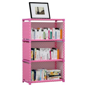 德利生活 多格書架3格 紅色 簡易組裝多層收納書架 辦公室書房文件收納架  1個