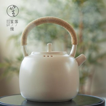 落笙景德鎮陶瓷煮茶壺蘇打釉白泥家用電陶爐提梁壺陶泥小號燒水壺