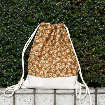 束口後背包/束繩包/束口袋 ~ 啡底小白菊(B206) RS