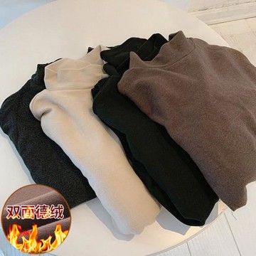 德絨半高領打底衫秋冬洋氣大碼女裝胖mm200斤長袖加絨加厚上衣服