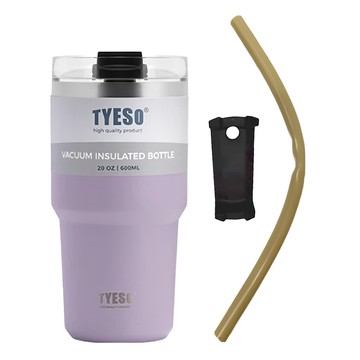 TYESO 泰碩 隨行冰壩杯 不鏽鋼保溫杯保溫瓶 贈矽膠吸管 7.1 x 18.7cm 360g  丁香紫  600ml  1個