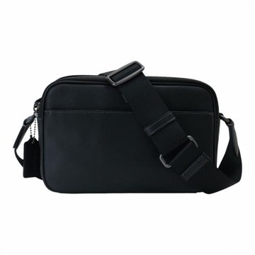 COACH-GRAHAM 壓印LOGO皮革斜背方包(素面黑)小