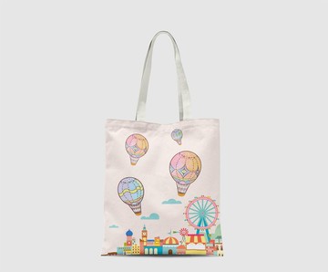 熱氣球 輕氣球 摩天輪 單肩 帆布袋 環保袋 購物 拉鏈