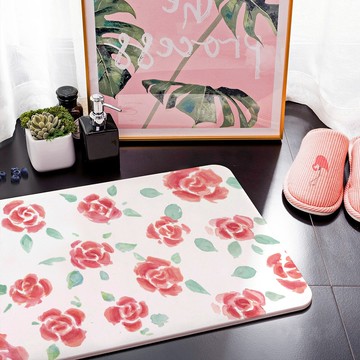 七夕浪漫玫瑰 硬式珪藻土地墊 60X39 SGS認證 硅藻土 腳踏墊 防潮 矽藻土【5ip8】