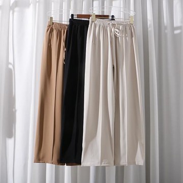 歐洲站春夏季新款休閑褲女韓版顯瘦松緊腰垂感直筒闊腿褲D904免熨