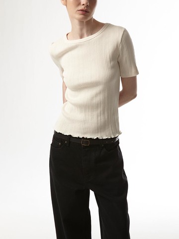 FRILL HALF SLEEVE RIBBED T-SHIRT