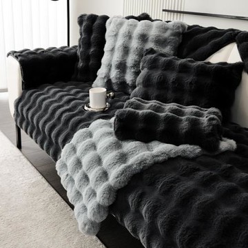 兔毛絨網紅沙發墊冬季加厚毛絨坐墊防滑皮沙發套罩2025新款蓋布巾