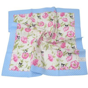 LAURA ASHLEY × Sanrio 白底水藍邊三麗鷗庫洛米花卉波點品牌字母LOGO帕領巾(54CM)