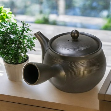 手工千段茶壺 袋型 黑泥【常滑燒】