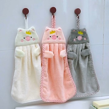 加厚家用衛生間廚房擦手巾掛式可愛卡通珊瑚絨吸水抹布兒童擦手布