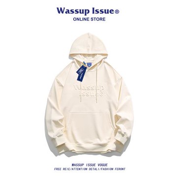 WASSUP ISSUE美式復古潮牌衛衣男純色情侶百搭休閑寬松2023新款
