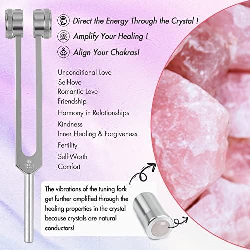 Tuning Forks for Healing Chakra Set (Rose Quartz Crystal)