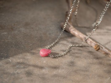 菱錳礦淚滴項鍊，925 純銀，波希米亞風格飾品，摩羯座誕生石