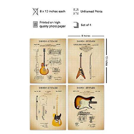 Famous Guitars Patent Print Set Vintage Gift for Musician, Guitar Player Wall Art Poster Set, Home Decor for Bedroom, Living Room 8x10並行輸入