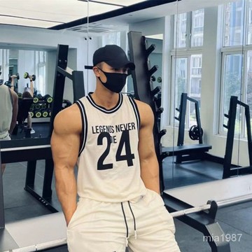 【精品男裝】夏季新款潮流速幹運動背心 彈力網眼美式籃球訓練24號球衣背心jioyh G8MS