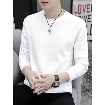 長袖t恤男純色秋冬季加絨加厚保暖內搭打底衫潮流寬松圓領秋衣服