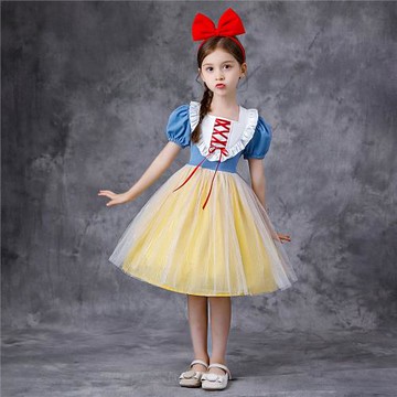 春夏女童蓬蓬紗裙中小童短袖a字裙寶寶純色新款白雪公主連衣裙子