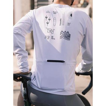 戶外騎行3口袋涼感速干t恤男女夏季運動印花輕薄透氣防曬長袖上衣