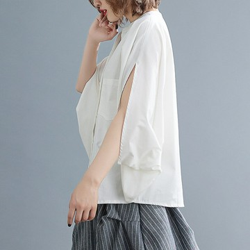 【巴黎精品】現貨+預購 襯衫短袖上衣-韓版寬鬆V領棉麻女裝2色a1bt22