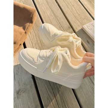 加絨小白鞋女2024秋冬新款二棉鞋奶fufu鞋子女潮百搭小眾保暖板鞋