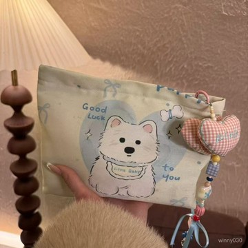 💛限時下殺💛新款卡通愛心小狗印花便攜收納高顔值大容量小衆簡約化妝手拿包零錢包