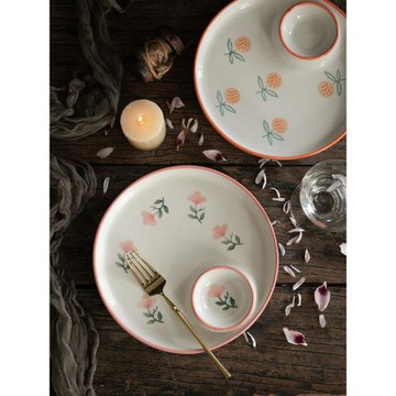 七點生活可愛陶瓷餃子分格盤子早餐釉下彩手繪風ins餐具飯盤家用