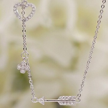 現貨+預購 925純銀項鍊 鑲鑽吊墜-愛心四葉草弓箭造型時尚母親節生日情人節禮物女配件2色73y94【獨家進口】【米蘭精品】