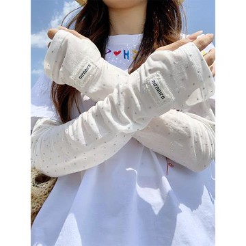 波點冰絲防曬袖套女夏季寬松薄款護袖騎行護手臂防紫外線遮陽冰袖