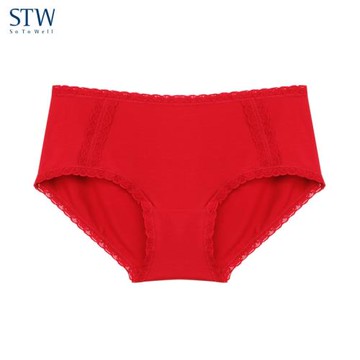 STW本命年女士內褲莫代爾中腰短褲頭性感蕾絲結婚蛇年紅色三角褲