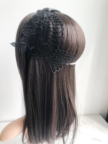 黑色單邊花籃蕾絲包頭髮箍