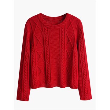 100%純棉紅色毛衣女短款高腰長袖寬松加厚春秋新款外穿全棉針織衫