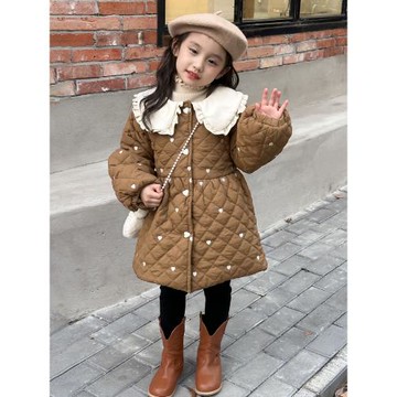 女童冬裝棉襖2023新款寶寶洋氣冬季加厚保暖外套兒童棉裙子送包包