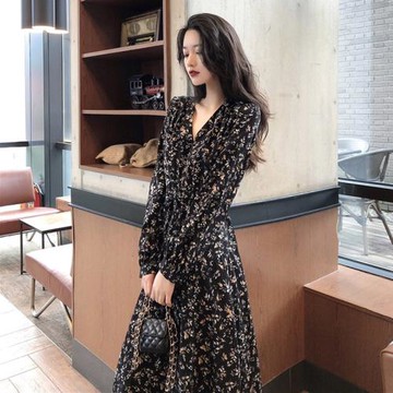 氣質法式碎花連衣裙冬季早秋裝