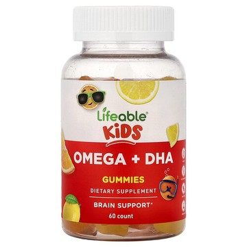 Lifeable, 兒童，Omega + DHA，橙子和檸檬味，60 粒軟糖