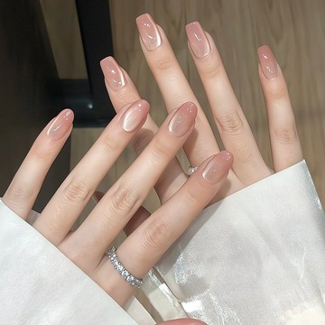 臺灣免運🌟【淩洛原創】冰透蜜水蜜桃裸色漸變貓眼美甲穿戴甲可批髮成品
