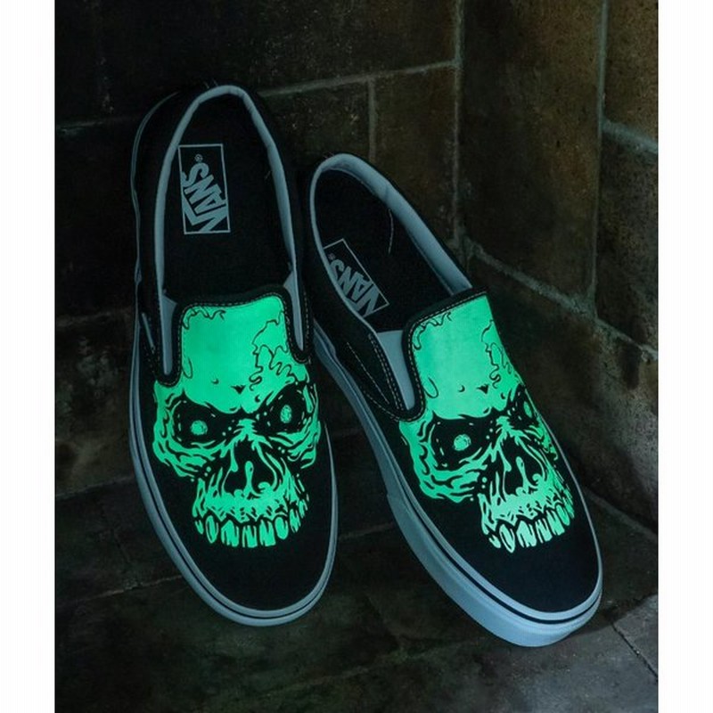 Vans スリッポン 19 5cm位 Glow Kids13 5 Slipon アメリカ企画限定 キッズ スカル柄 バンズ 黒 在庫処分大特価 黒
