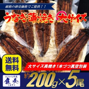 炭火焼き うなぎ長焼 蒲焼 真空パック 200g×5尾 中国産 送料無料 メガ盛り 鰻 ウナギ 土用丑の日