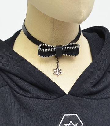 拉鍊緞帶六芒星頸鍊 / 黑 / 銀 / 均碼 / hellcatpunks / hcp-ac-0091