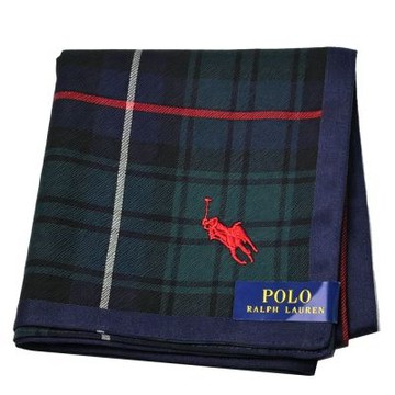 RALPH LAUREN POLO 深綠蘇格蘭格紋刺繡小馬圖騰LOGO帕領巾(50CM)
