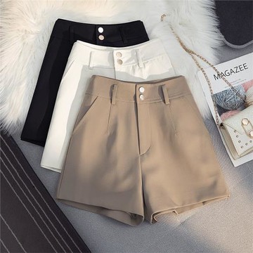 西裝短褲女春秋2024新款高腰闊腿褲子百搭熱褲寬松顯瘦a字休閑褲