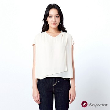 KeyWear奇威名品    飄逸垂墜V領垂袖上衣(共4色)-淺粉紅色