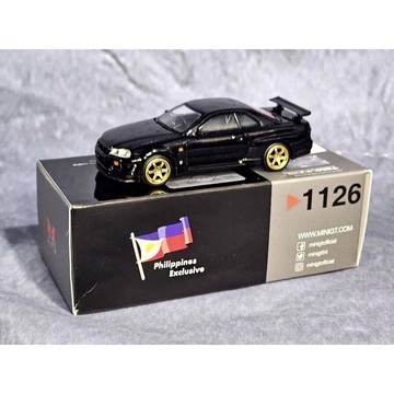 Mini GT 1126 菲律賓限定Nissan Skyline GT-R (R34) V-Spec 黑色金輪 TE37