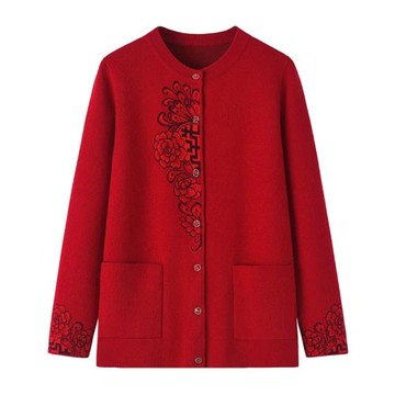 中老年女裝媽媽羊絨衫加厚圓領開衫秋冬季70歲80老人奶奶毛衣外套