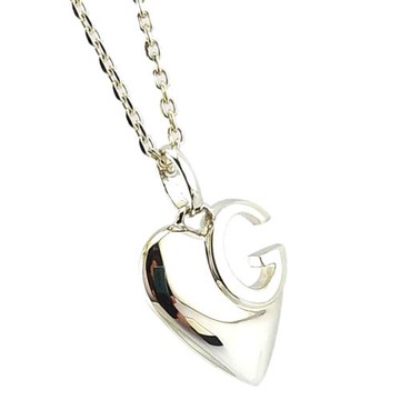 九成新展示品-GUCCI 925純銀-立體G字愛心造型墜飾女用項鍊