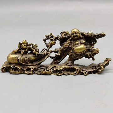 純銅彌勒佛擺件黃銅布袋和尚福滿乾坤大肚笑佛客廳招財裝飾擺件