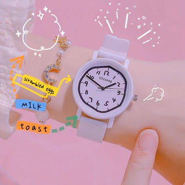 可愛卡通涂鴉手表女生日系中學生女孩簡約兒童學看時間手表糖果色