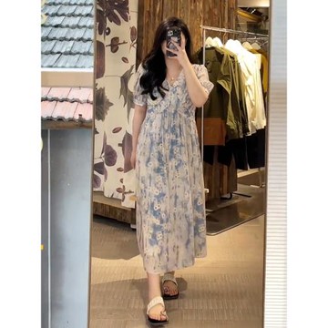 大碼女裝胖mm顯瘦碎花雪紡連衣裙夏裝遮肉微胖裙子胖妹妹遮肚長裙