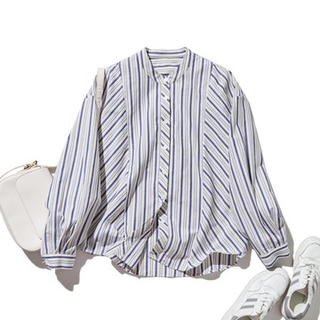 兼具實用與優雅的條紋襯衫 棉質提花條紋襯衫 藍色 象牙白 250507-1