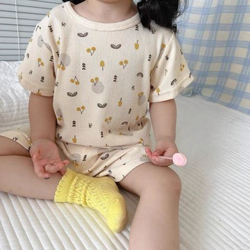 Mimo⭐兒童冰絲睡衣夏季薄款男童女童空調服短袖寶寶家居服嬰兒短褲夏天